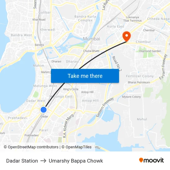 Dadar Station to Umarshy Bappa Chowk map