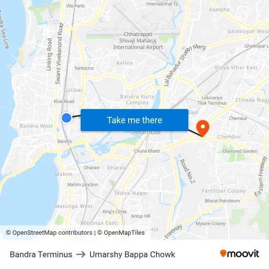 Bandra Terminus to Umarshy Bappa Chowk map