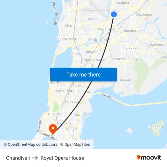Chandivali to Royal Opera House map