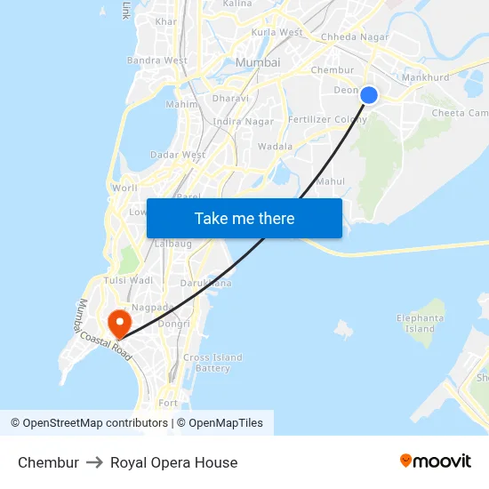 Chembur to Royal Opera House map