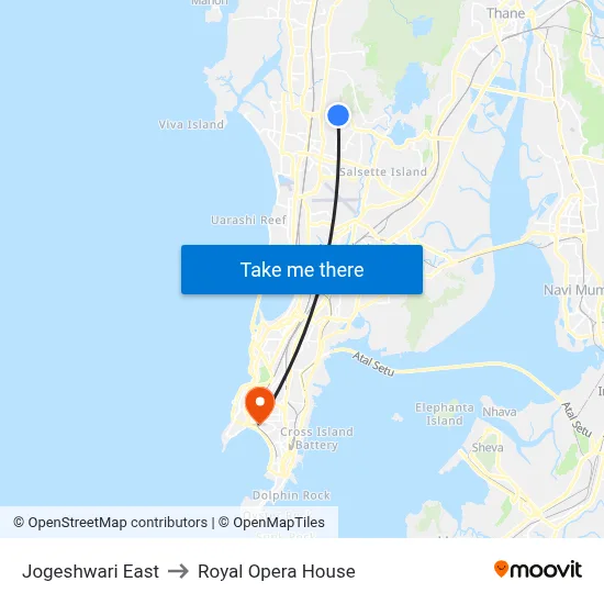 Jogeshwari East to Royal Opera House map