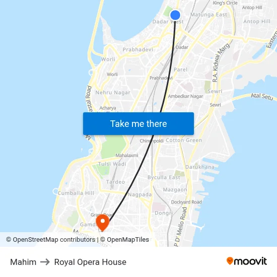 Mahim to Royal Opera House map
