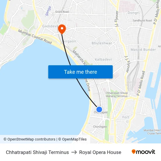 Chhatrapati Shivaji Terminus to Royal Opera House map