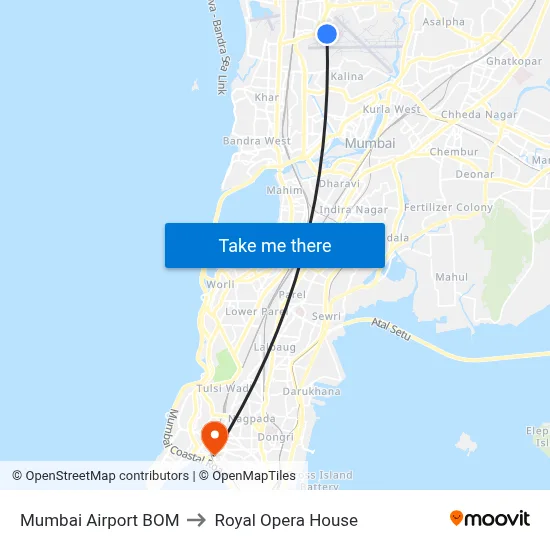 Mumbai Airport BOM to Royal Opera House map