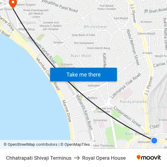 Chhatrapati Shivaji Terminus to Royal Opera House map