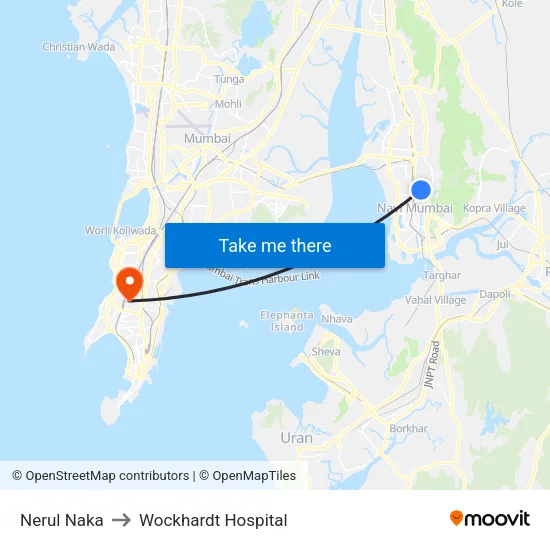 Nerul Naka to Wockhardt Hospital map