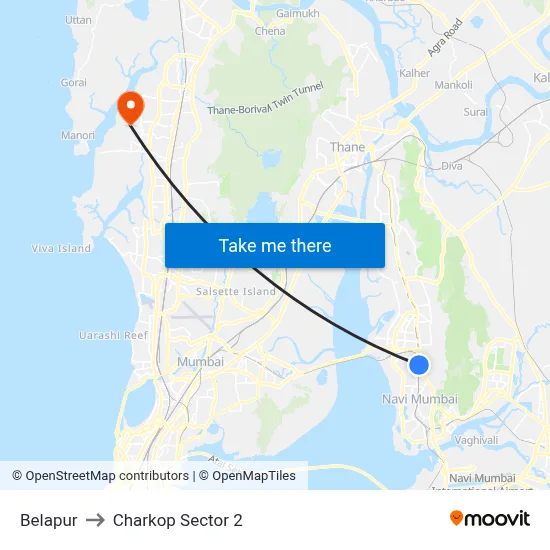 Belapur to Charkop Sector 2 map