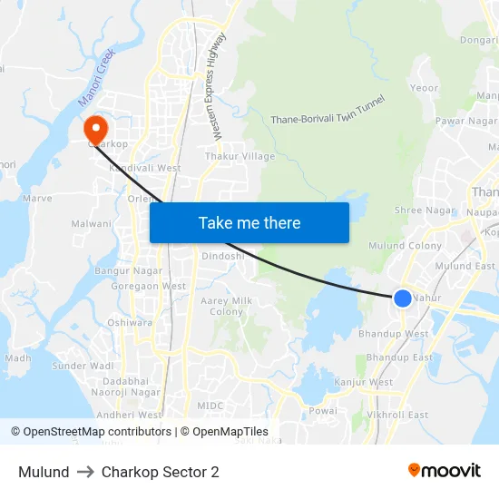 Mulund to Charkop Sector 2 map