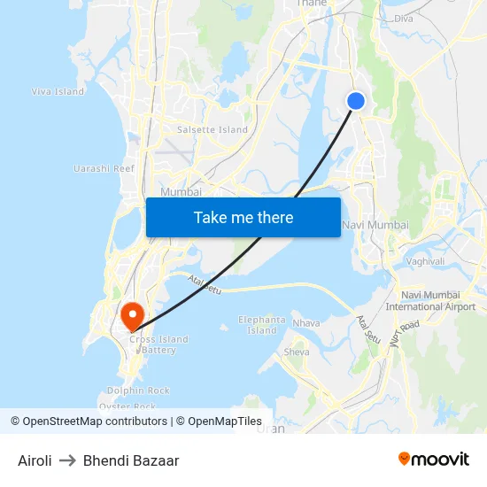 Airoli to Bhendi Bazaar map