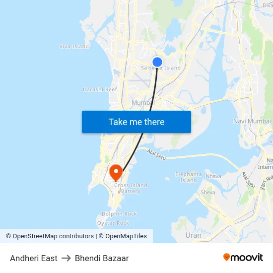 Andheri East to Bhendi Bazaar map