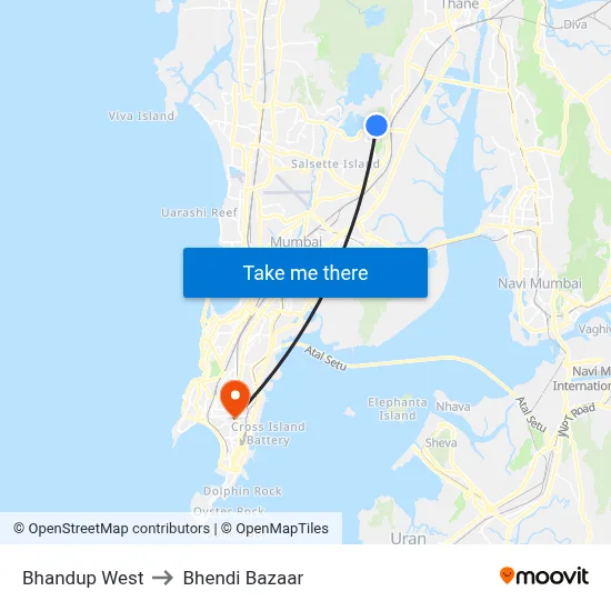 भांदुप पश्चिम to भेंडी बाजार map