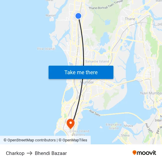 चारकोप to भेंडी बाजार map