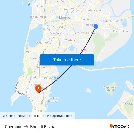 Chembur to Bhendi Bazaar map