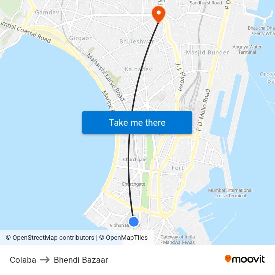 कोलाबा to भेंडी बाजार map