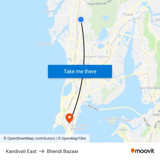 कांदिवली पूर्व to भेंडी बाजार map