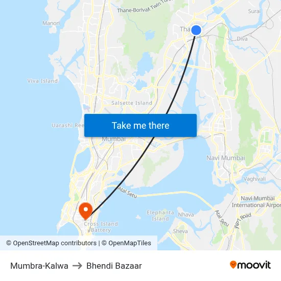 Mumbra-Kalwa to Bhendi Bazaar map