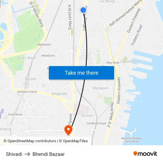 Shivadi to Bhendi Bazaar map