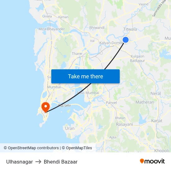 Ulhasnagar to Bhendi Bazaar map