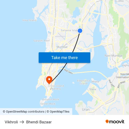 Vikhroli to Bhendi Bazaar map