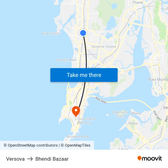 Versova to Bhendi Bazaar map