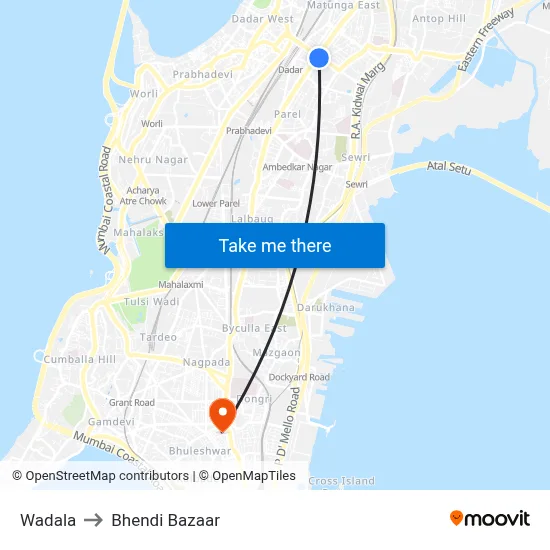Wadala to Bhendi Bazaar map