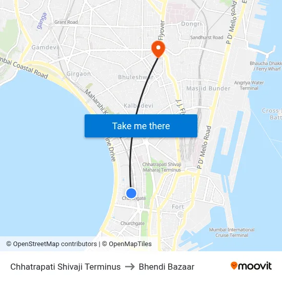 Chhatrapati Shivaji Terminus to Bhendi Bazaar map