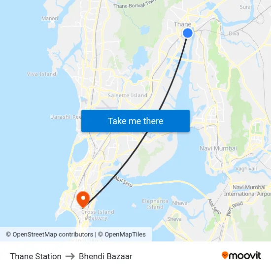 Thane Station to Bhendi Bazaar map