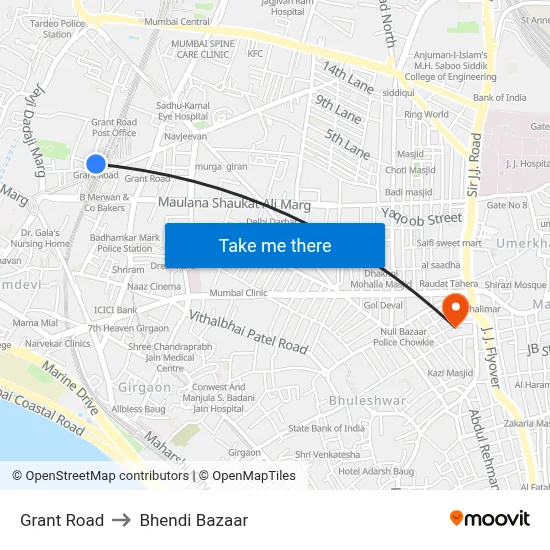 Grant Road to Bhendi Bazaar map
