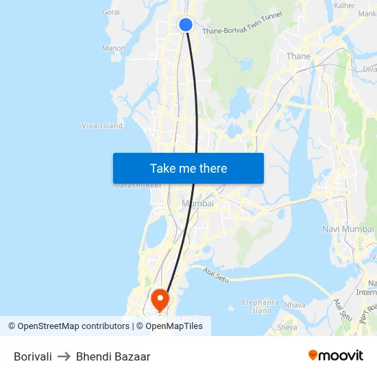 Borivali to Bhendi Bazaar map