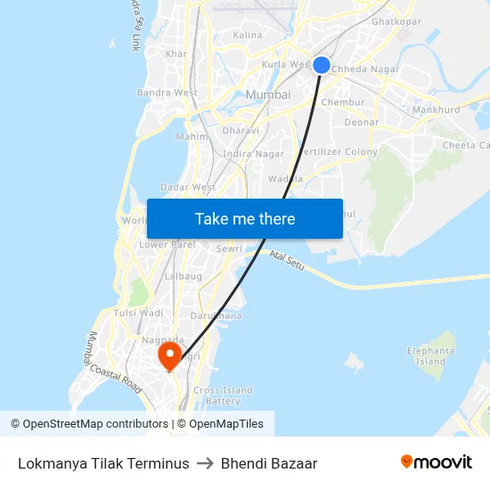 लोकमान्य तिलक टर्मिनस to भेंडी बाजार map