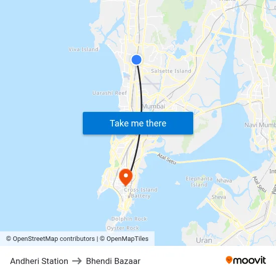Andheri Station to Bhendi Bazaar map