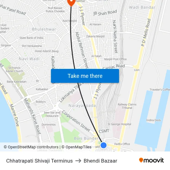 Chhatrapati Shivaji Terminus to Bhendi Bazaar map