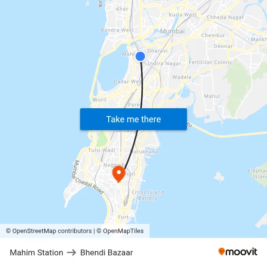 Mahim Station to Bhendi Bazaar map