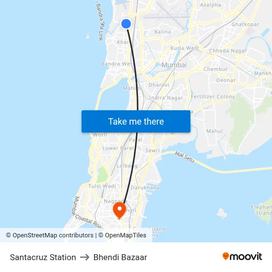 सांताक्रूज स्टेशन to भेंडी बाजार map