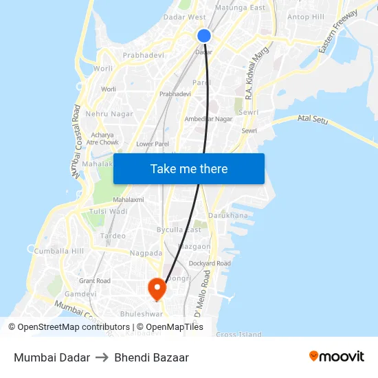 मुंबई दादर to भेंडी बाजार map