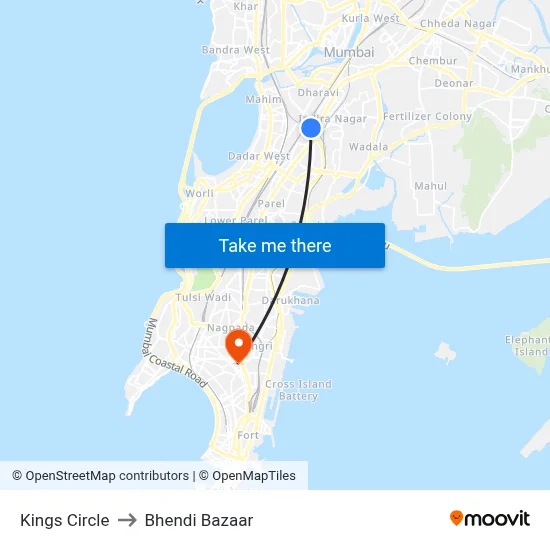 किंग्स सर्कल to भेंडी बाजार map