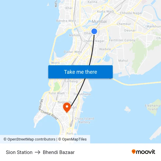 Sion Station to Bhendi Bazaar map