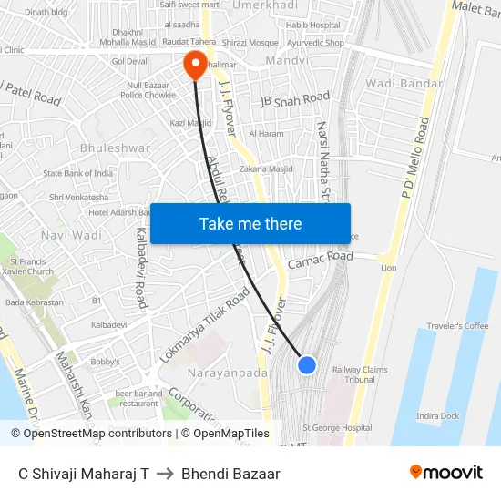 C Shivaji Maharaj T to Bhendi Bazaar map
