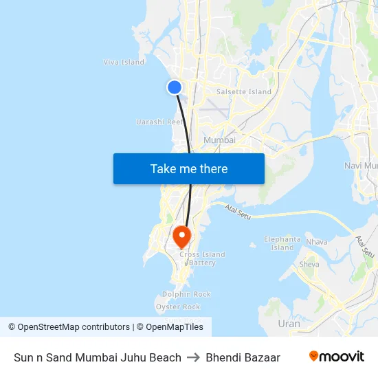 Sun n Sand Mumbai Juhu Beach to Bhendi Bazaar map