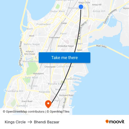 Kings Circle to Bhendi Bazaar map