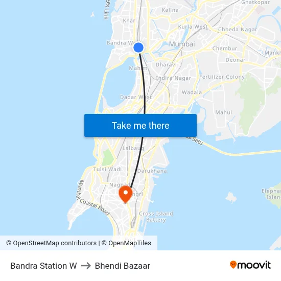 Bandra Station W to Bhendi Bazaar map