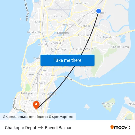 Ghatkopar Depot to Bhendi Bazaar map