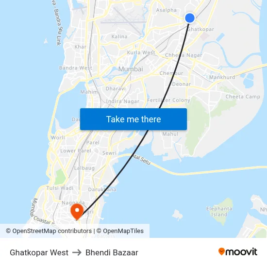 Ghatkopar West to Bhendi Bazaar map