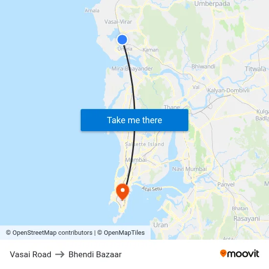 Vasai Road to Bhendi Bazaar map