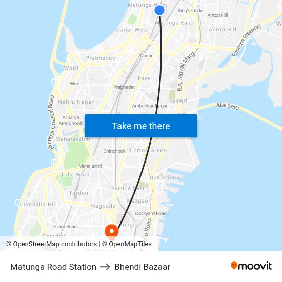 Matunga Road Station to Bhendi Bazaar map