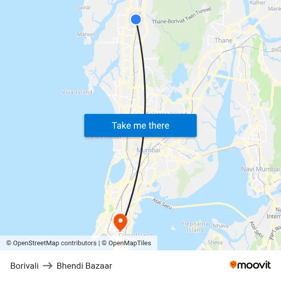 Borivali to Bhendi Bazaar map