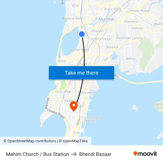 Mahim Church / Bus Station to Bhendi Bazaar map