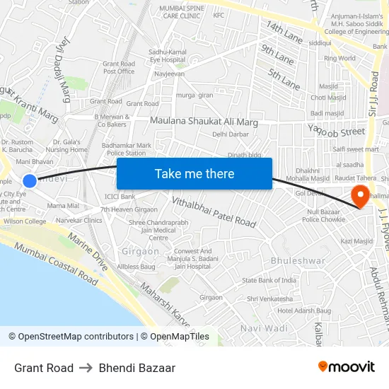 Grant Road to Bhendi Bazaar map