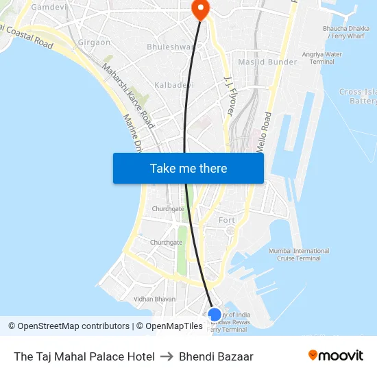 The Taj Mahal Palace Hotel to Bhendi Bazaar map