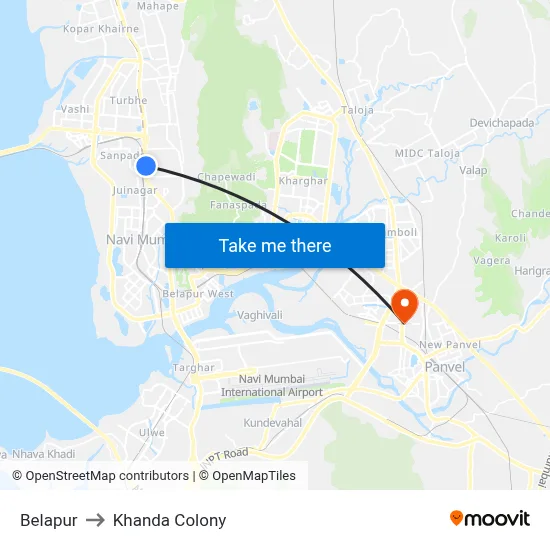 Belapur to Khanda Colony map